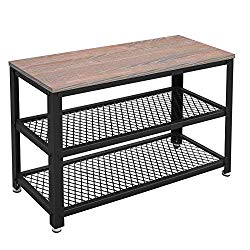 VASAGLE Bryce Shoe Bench, 3-Tier Shoe Rack, Storage Shelves with Seat, for Entryway, Living Room, Hallway, Accent Furniture, Metal Frame, Industrial Design, Weathered Sand ULBS73BH