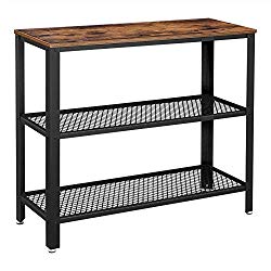 VASAGLE Industrial Console Table, Hallway Table with 2 Mesh Shelves, Side Table and Sideboard, Living Room, Corridor, Narrow, Iron, Rustic Brown ULNT81BX