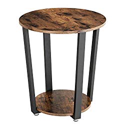 VASAGLE Industrial End Table, Metal Side Table, Round Sofa Table with Storage Rack, Stable and Sturdy Construction, Easy Assembly, Wood Look Accent Furniture with Metal Frame ULET57X