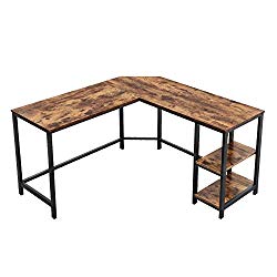 VASAGLE Industrial L-Shaped Computer Desk, Corner Desk, Office Study Workstation with Shelves for Home Office, Space-Saving, Easy to Assemble, Rustic Brown ULWD72X