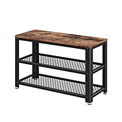 VASAGLE Industrial Shoe Bench, 3-Tier Shoe Rack, Storage Organizer with Seat, Industrial, Wood Look Accent Furniture with Metal Frame, for Entryway, Living Room, Hallway ULBS73X