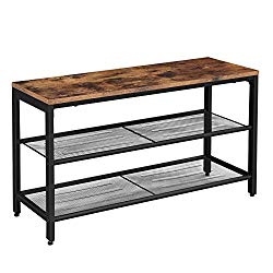 VASAGLE Shoe Bench, Shoe Rack with 2 Mesh Shelves, Shoe Storage Organizer for Entryway Hall, Metal, Industrial, Rustic Brown ULBS74X