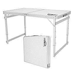VINGLI 4 Foot Folding Table with Adjustable Height & Carry Handle,Outdoor Picnic Camping Dining Table, Aluminum Utility Suitcase Desk