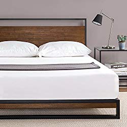 Zinus Suzanne Metal and Wood Platform Bed with Headboard / Box Spring Optional / Wood Slat Support, King